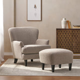 Hartshorn Contemporary Boucle Upholstered Club Chair and Ottoman Set, Stone and Matte Black Noble House
