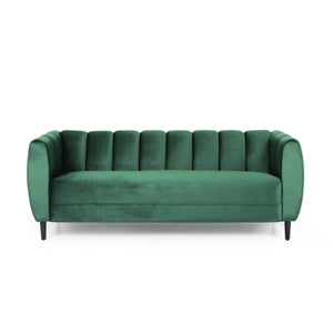 Bobran Modern Velvet 3 Seater Sofa, Emerald and Dark Brown Noble House
