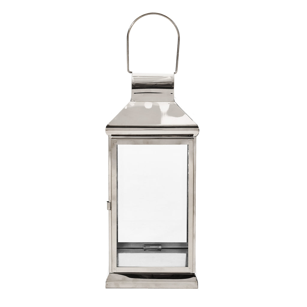 Wendell Outdoor 16" Modern Stainless Steel Lantern, Silver Noble House