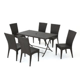 Astra Outdoor 7 Piece  Multibrown Wicker Dining Set with Foldable Table