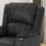 Sarina Traditional Black Leather Recliner with Steel Cup Holders Noble House