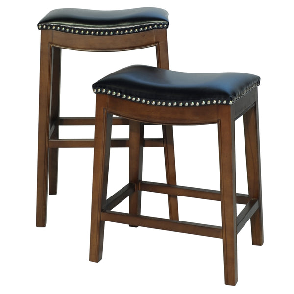 Elmo Bonded Leather Counter Stool Black, Cinnamon Legs 358625B-23KD New Pacific Direct