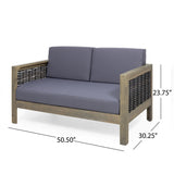 Noble House Linwood Outdoor 4 Seater Acacia Wood Chat Set with Wicker Accents, Gray, Mixed Gray, and Dark Gray