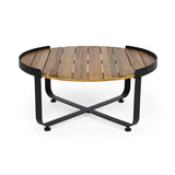 Eyre Outdoor Modern Industrial Acacia Wood Coffee Table, Teak and Black