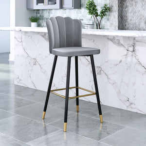 Zuo Modern Zinclair 100% Polyester, Plywood, Steel Modern Commercial Grade Barstool Gray, Black, Gold 100% Polyester, Plywood, Steel