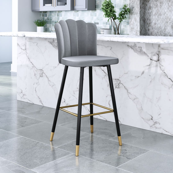 Zuo Modern Zinclair 100% Polyester, Plywood, Steel Modern Commercial Grade Barstool Gray, Black, Gold 100% Polyester, Plywood, Steel