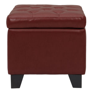 Julian Stylish Rectangular Bonded Leather Storage Ottoman with Biscuit Tufting for Home Organization