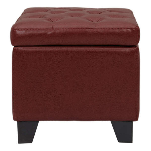 Julian Stylish Rectangular Bonded Leather Storage Ottoman with Biscuit Tufting for Home Organization