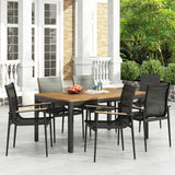 Noble House Norcrest Outdoor Mesh and Aluminum 7 Piece Dining Set, Black and Natural