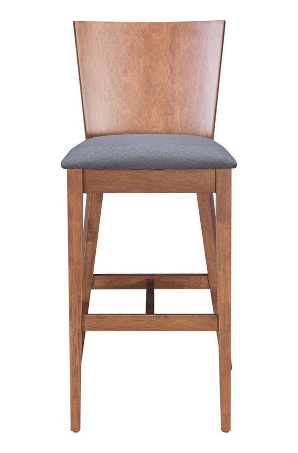 Zuo Modern Ambrose 100% Polyester, MDF, Rubberwood Scandinavian Commercial Grade Barstool Set - Set of 2 Walnut, Dark Gray 100% Polyester, MDF, Rubberwood