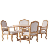 Noble House Ardyce French Country Upholstered Wood 5 Piece Circular Dining Set, Natural and Light Gray