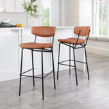 Zuo Modern Sharon 100% Polyurethane, Plywood, Steel Modern Commercial Grade Barstool Set - Set of 4 Vintage Brown, Black 100% Polyurethane, Plywood, Steel