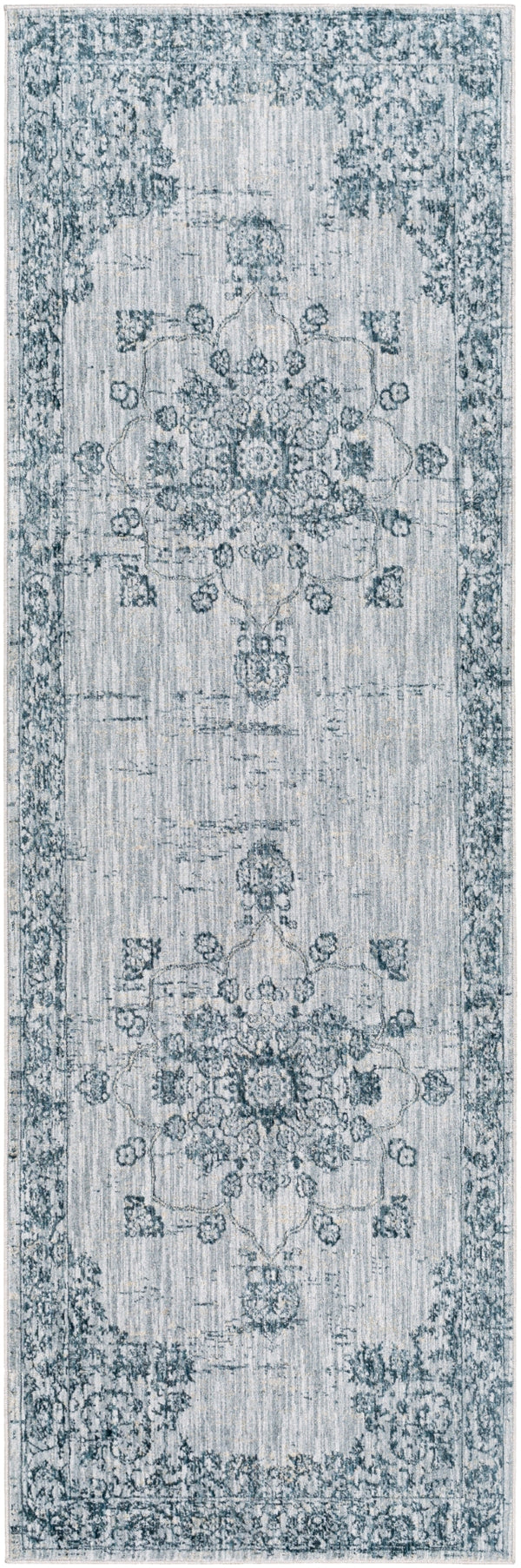 Laila LAA-2302 Traditional Polyester Rug LAA2302-2773 Navy, Teal, Light Gray, Medium Gray, Beige, Taupe, Cream 100% Polyester 2'7" x 7'3"