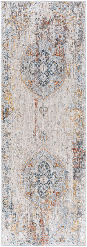 Laila LAA-2306 Traditional Polyester Rug LAA2306-2773 Burnt Orange, Teal, Sage, Charcoal, Medium Gray, Light Gray, Cream, Saffron 100% Polyester 2'7" x 7'3"