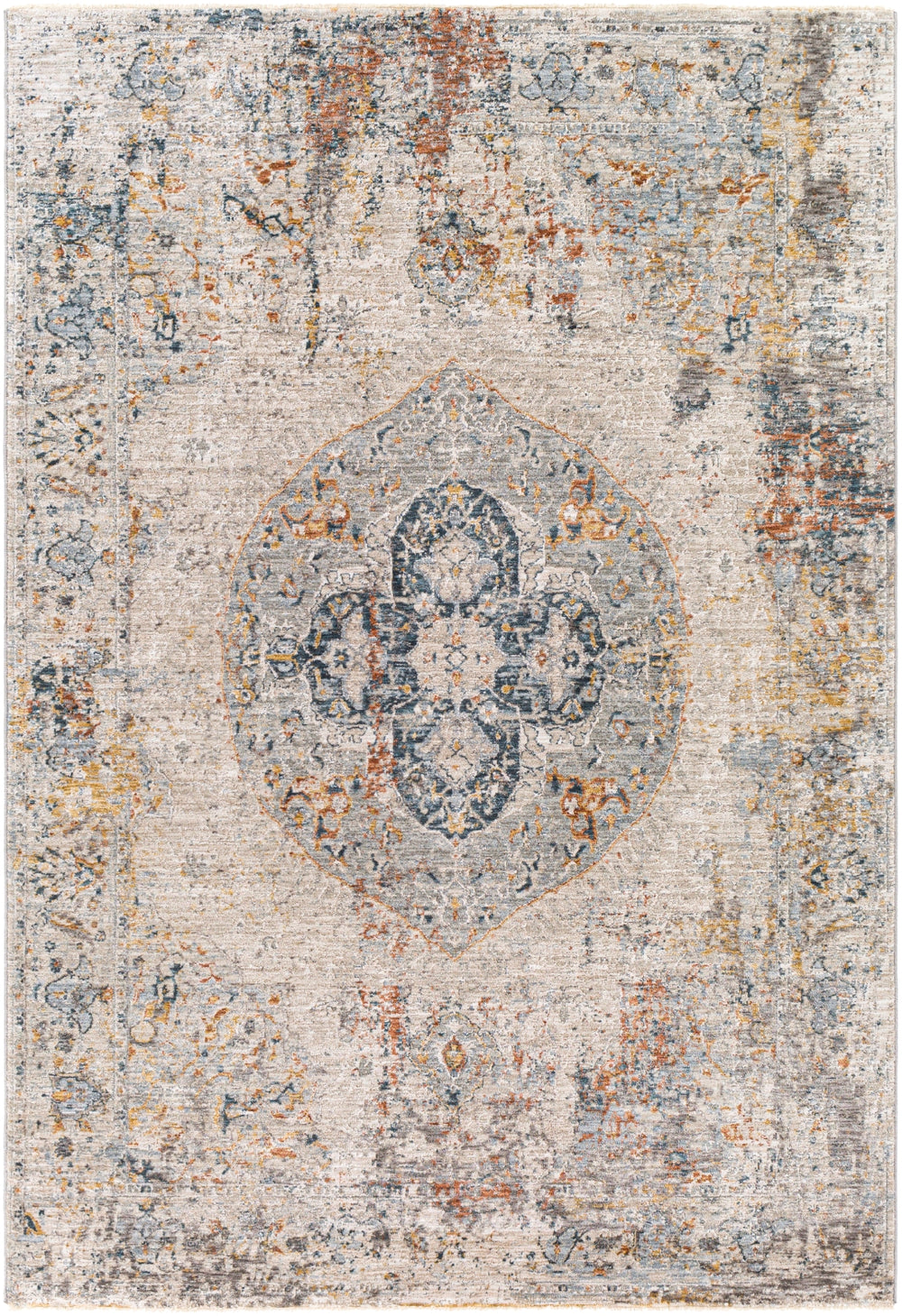 Laila LAA-2306 Traditional Polyester Rug LAA2306-9122 Burnt Orange, Teal, Sage, Charcoal, Medium Gray, Light Gray, Cream, Saffron 100% Polyester 9' x 12'2"
