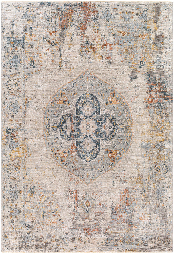 Laila LAA-2306 Traditional Polyester Rug LAA2306-9122 Burnt Orange, Teal, Sage, Charcoal, Medium Gray, Light Gray, Cream, Saffron 100% Polyester 9' x 12'2"