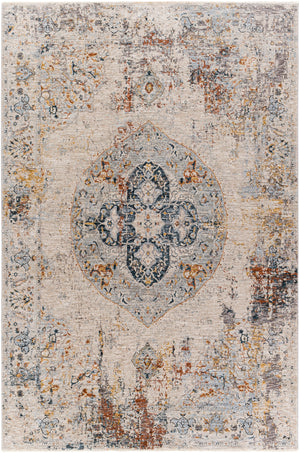 Laila LAA-2306 Traditional Polyester Rug LAA2306-6796 Burnt Orange, Teal, Sage, Charcoal, Medium Gray, Light Gray, Cream, Saffron 100% Polyester 6'7" x 9'6"