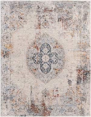 Laila LAA-2306 Traditional Polyester Rug LAA2306-710103 Burnt Orange, Teal, Sage, Charcoal, Medium Gray, Light Gray, Cream, Saffron 100% Polyester 7'10" x 10'3"