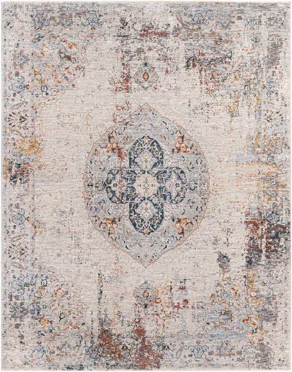 Laila LAA-2306 Traditional Polyester Rug LAA2306-710103 Burnt Orange, Teal, Sage, Charcoal, Medium Gray, Light Gray, Cream, Saffron 100% Polyester 7'10" x 10'3"