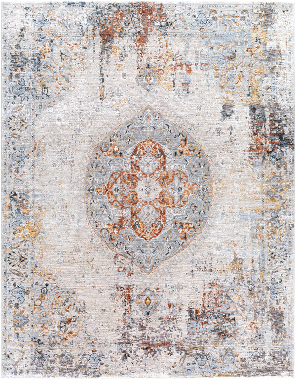 Laila LAA-2307 Traditional Polyester Rug LAA2307-710103 Burnt Orange, Teal, Sage, Saffron, Charcoal, Medium Gray, Light Gray, Cream 100% Polyester 7'10" x 10'3"