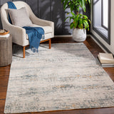 Laila LAA-2309 Modern Polyester Rug LAA2309-9122 Teal, Sage, Saffron, Medium Gray, Light Gray, Cream 100% Polyester 9' x 12'2"