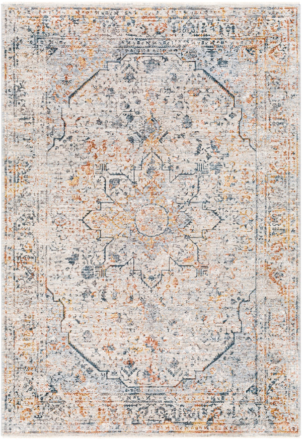Laila LAA-2310 Traditional Polyester Rug LAA2310-9122 Teal, Sage, Burnt Orange, Saffron, Medium Gray, Light Gray, Cream 100% Polyester 9' x 12'2"