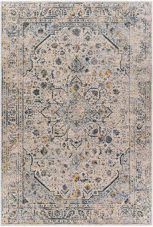 Laila LAA-2311 Traditional Polyester Rug LAA2311-6796 Teal, Sage, Saffron, Charcoal, Medium Gray, Light Gray, Cream 100% Polyester 6'7" x 9'6"