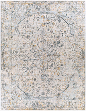 Laila LAA-2311 Traditional Polyester Rug LAA2311-710103 Teal, Sage, Saffron, Charcoal, Medium Gray, Light Gray, Cream 100% Polyester 7'10" x 10'3"