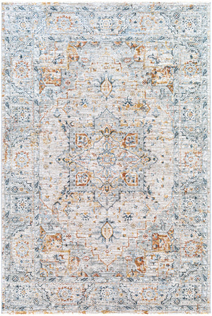 Laila LAA-2312 Traditional Polyester Rug LAA2312-9122 Teal, Sage, Burnt Orange, Saffron, Medium Gray, Light Gray, Cream 100% Polyester 9' x 12'2"