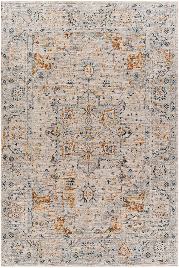 Laila LAA-2312 Traditional Polyester Rug LAA2312-6796 Teal, Sage, Burnt Orange, Saffron, Medium Gray, Light Gray, Cream 100% Polyester 6'7" x 9'6"