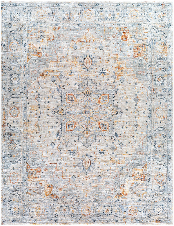 Laila LAA-2312 Traditional Polyester Rug LAA2312-710103 Teal, Sage, Burnt Orange, Saffron, Medium Gray, Light Gray, Cream 100% Polyester 7'10" x 10'3"