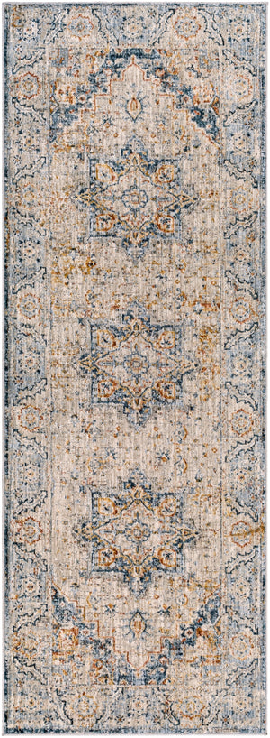 Laila LAA-2313 Traditional Polyester Rug LAA2313-2773 Teal, Burnt Orange, Medium Gray, Sage, Charcoal, Light Gray, Cream 100% Polyester 2'7" x 7'3"