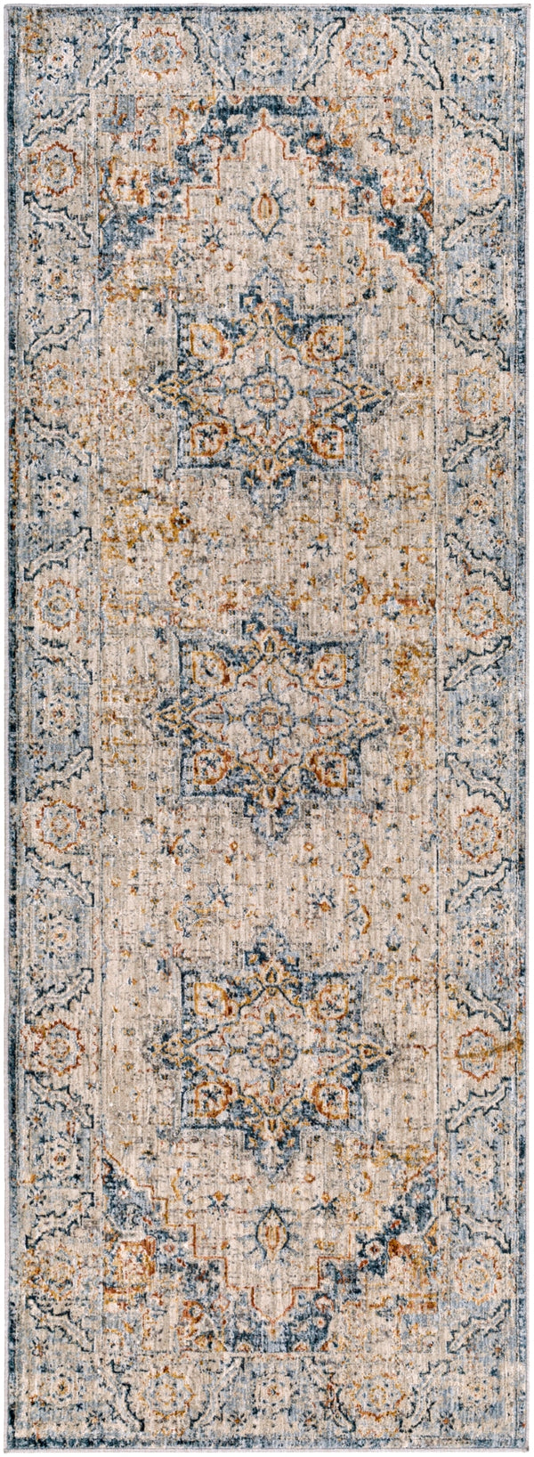 Laila LAA-2313 Traditional Polyester Rug LAA2313-2773 Teal, Burnt Orange, Medium Gray, Sage, Charcoal, Light Gray, Cream 100% Polyester 2'7" x 7'3"