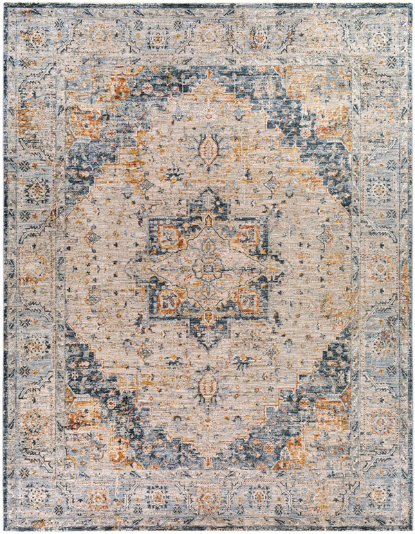 Laila LAA-2313 Traditional Polyester Rug LAA2313-710103 Teal, Burnt Orange, Medium Gray, Sage, Charcoal, Light Gray, Cream 100% Polyester 7'10" x 10'3"