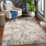 Laila LAA-2316 Modern Polyester Rug LAA2316-9122 Teal, Burnt Orange, Saffron, Medium Gray, Beige, Cream 100% Polyester 9' x 12'2"