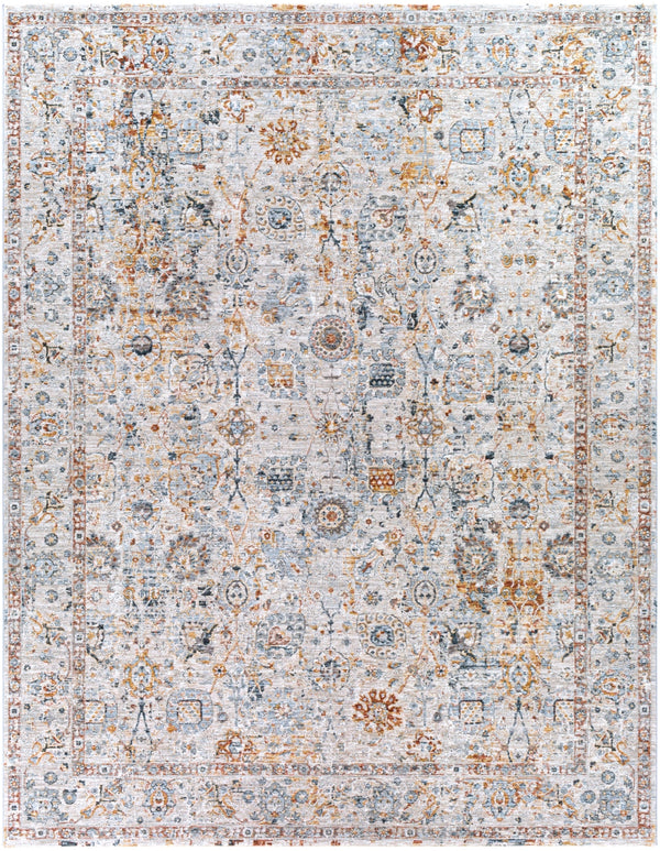 Laila LAA-2317 Traditional Polyester Rug LAA2317-710103 Teal, Burnt Orange, Sage, Saffron, Medium Gray, Light Gray, Cream 100% Polyester 7'10" x 10'3"