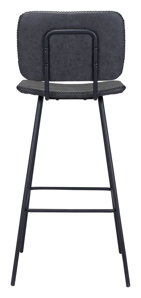 Zuo Modern Boston 100% Polyurethane, Plywood, Steel Modern Commercial Grade Barstool Set - Set of 2 Vintage Black, Black 100% Polyurethane, Plywood, Steel