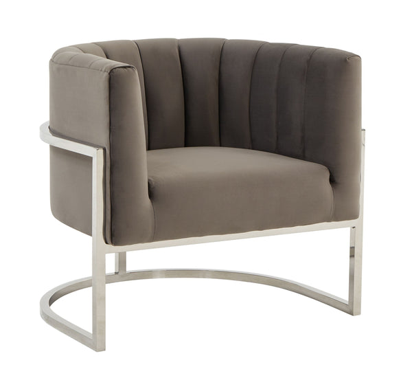 VIG Furniture Modrest Landau - Modern Grey Velvet & Stainless Steel Accent Chair VGRHAC-406-GRAY