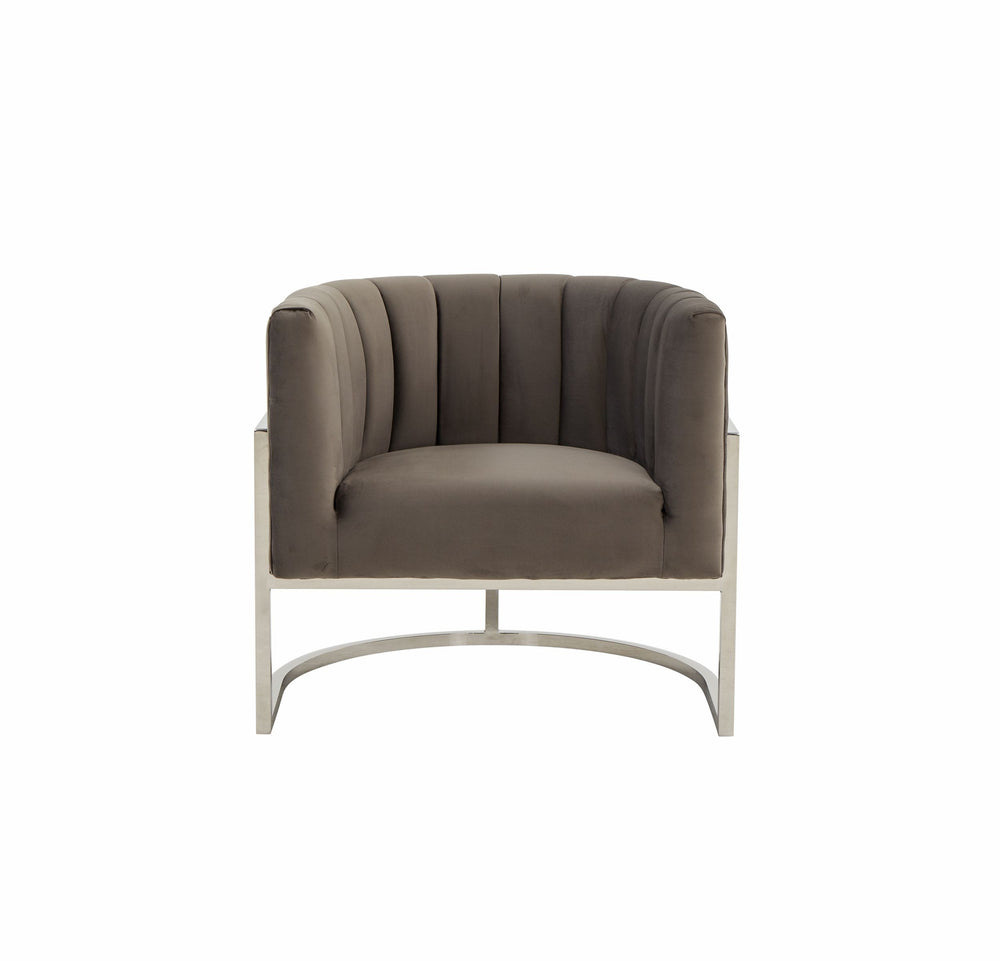VIG Furniture Modrest Landau - Modern Grey Velvet & Stainless Steel Accent Chair VGRHAC-406-GRAY