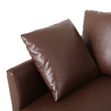 Brockbank Modern Faux Leather 3 Seater Sofa with Pillows, Dark Brown and Silver Noble House