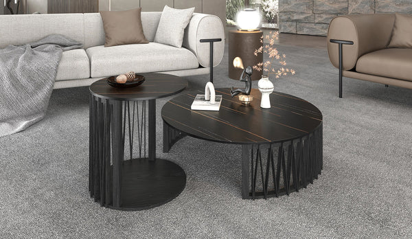 VIG Furniture Modrest Larimer - Modern Round Coffee Table Set VGDW-J5925AB-GRN-CT