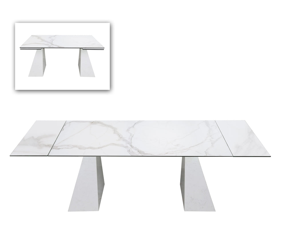 VIG Furniture Modrest Latrobe - Modern White Ceramic Quartz 118" Extendable Dining Table VGYFDT8765-5C-WHT-DT