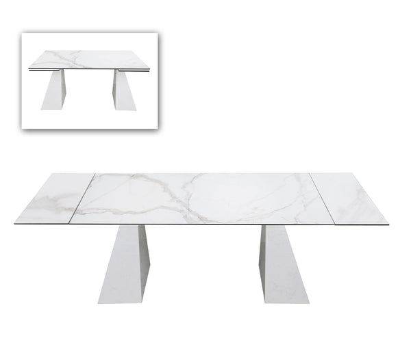 VIG Furniture Modrest Latrobe - Modern White Ceramic Quartz 118" Extendable Dining Table VGYFDT8765-5C-WHT-DT