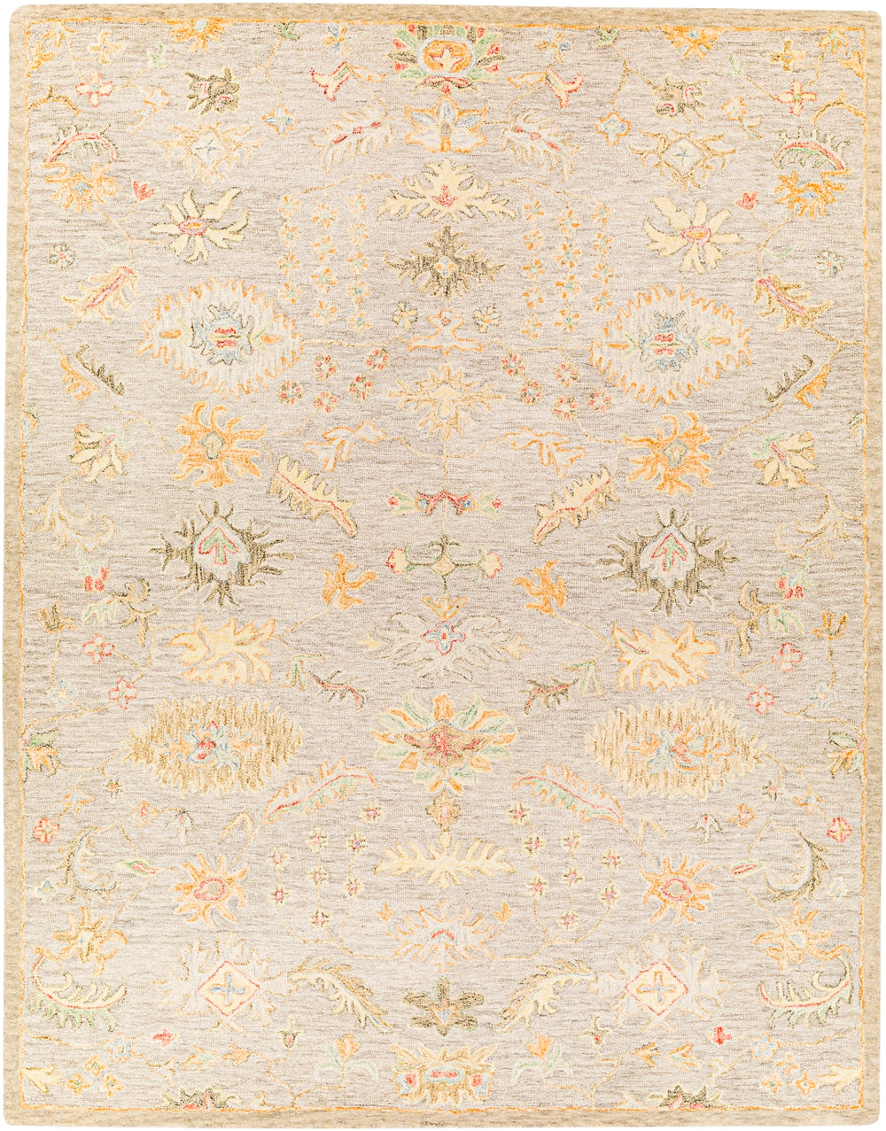 Lazio LAZ-2301 Traditional Wool Rug LAZ2301-81012 Rust, Coral, Wheat, Dark Blue, Dark Green, Charcoal, Medium Gray, Light Gray 100% Wool 8'10" x 12'