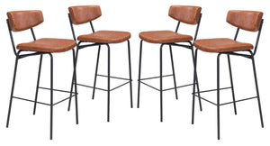 Zuo Modern Sharon 100% Polyurethane, Plywood, Steel Modern Commercial Grade Barstool Set - Set of 4 Vintage Brown, Black 100% Polyurethane, Plywood, Steel