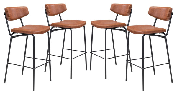 Zuo Modern Sharon 100% Polyurethane, Plywood, Steel Modern Commercial Grade Barstool Set - Set of 4 Vintage Brown, Black 100% Polyurethane, Plywood, Steel