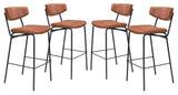 Zuo Modern Sharon 100% Polyurethane, Plywood, Steel Modern Commercial Grade Barstool Set - Set of 4 Vintage Brown, Black 100% Polyurethane, Plywood, Steel