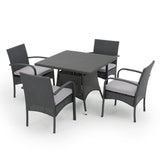 Patterson Outdoor 5 Piece Grey Wicker Dining Set with Cushions