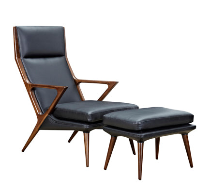 VIG Furniture Modrest Fulton Modern Black Lounge Chair & Ottoman VGCSLC-17050
