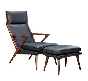 VIG Furniture Modrest Fulton Modern Black Lounge Chair & Ottoman VGCSLC-17050
